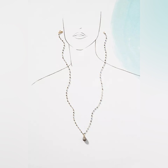 Jemma Sands Anthropologie Pacific Sapphire Necklace w/ diamond pendant - Picture 2 of 8